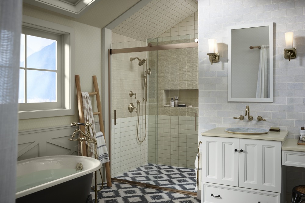 bathroom with towel ladder