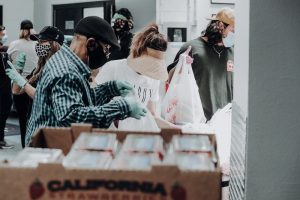 Volunteers bagging food