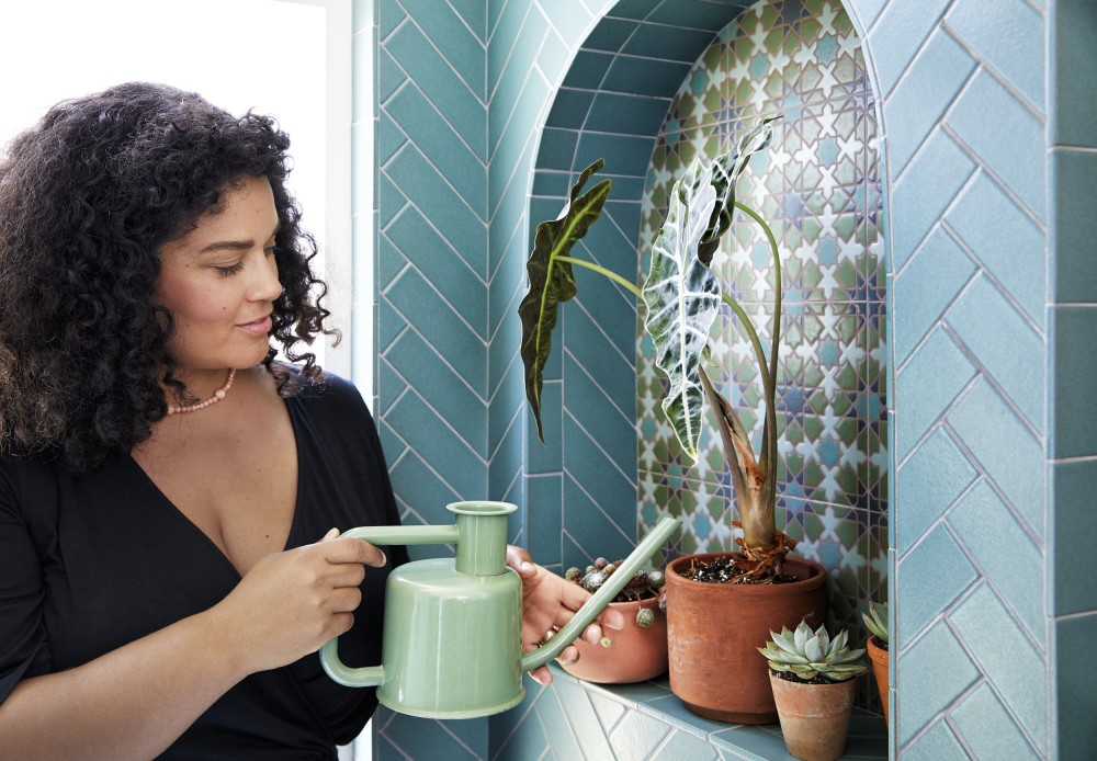 woman watering plants