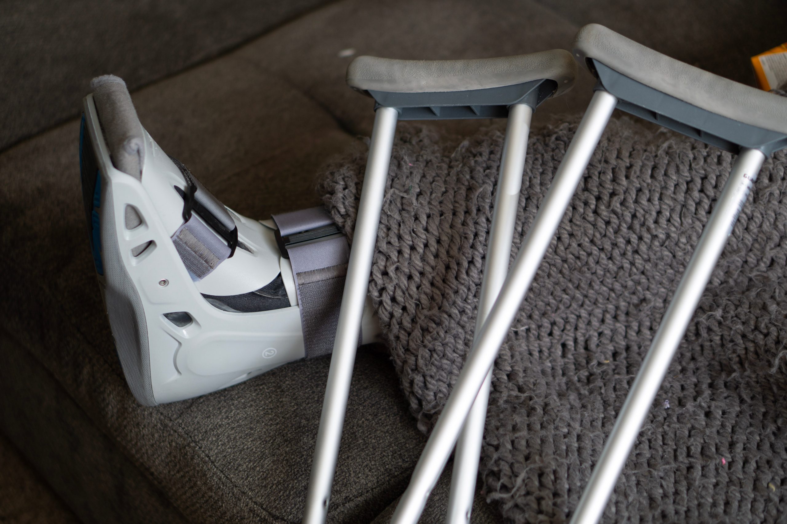 Crutches and boot for injury