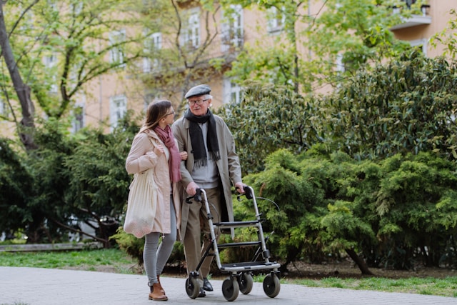 elderly couple with walker