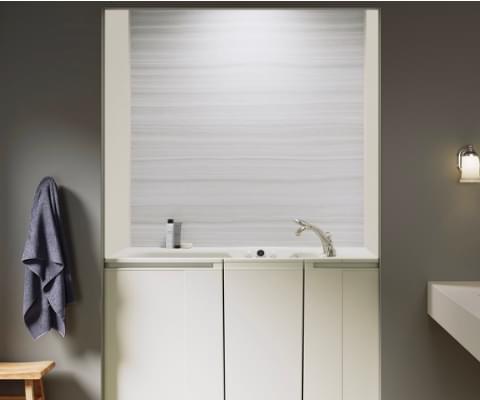 view of walk-in bath with vien cut dune and biscuit wall surround