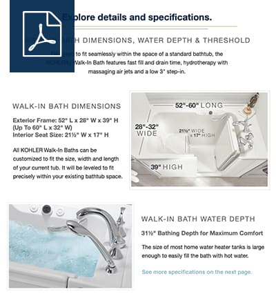 Tub Dimensions Kohler Walk In Bath, Standard Bathtub Drain Dimensions