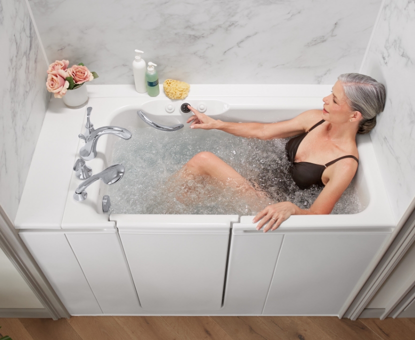 arial view of woman soaking in walk-in bath